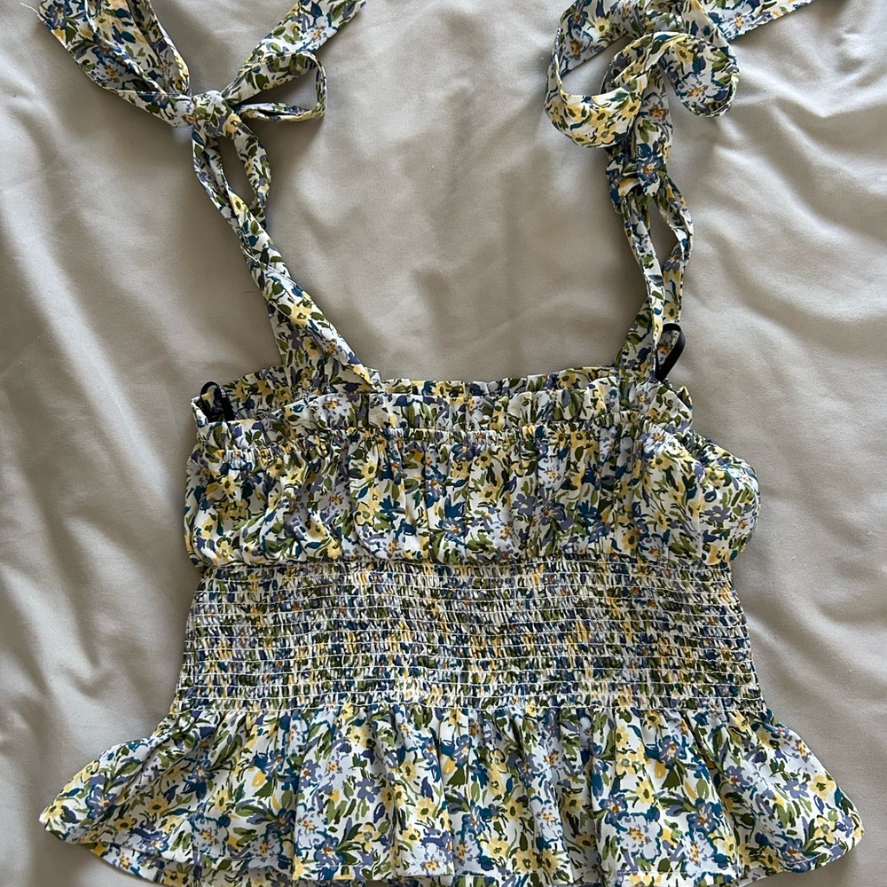 Forever 21 Blue and Yellow Smocked Ruffled Tank Top - Picture 6 of 6